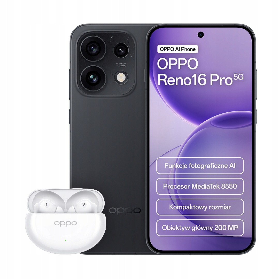 Smartfon Oppo Reno16 Pro 5G 12/512 Gb czarny Słuchawki Enco Air4 białe