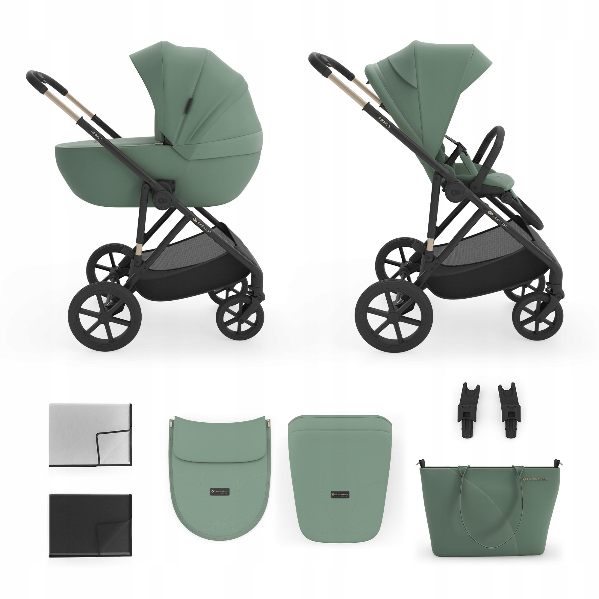 Wózek Dziecięcy Wielofunkcyjny 2w1 Kinderkraft Prime 3 Spacerówka Gondola