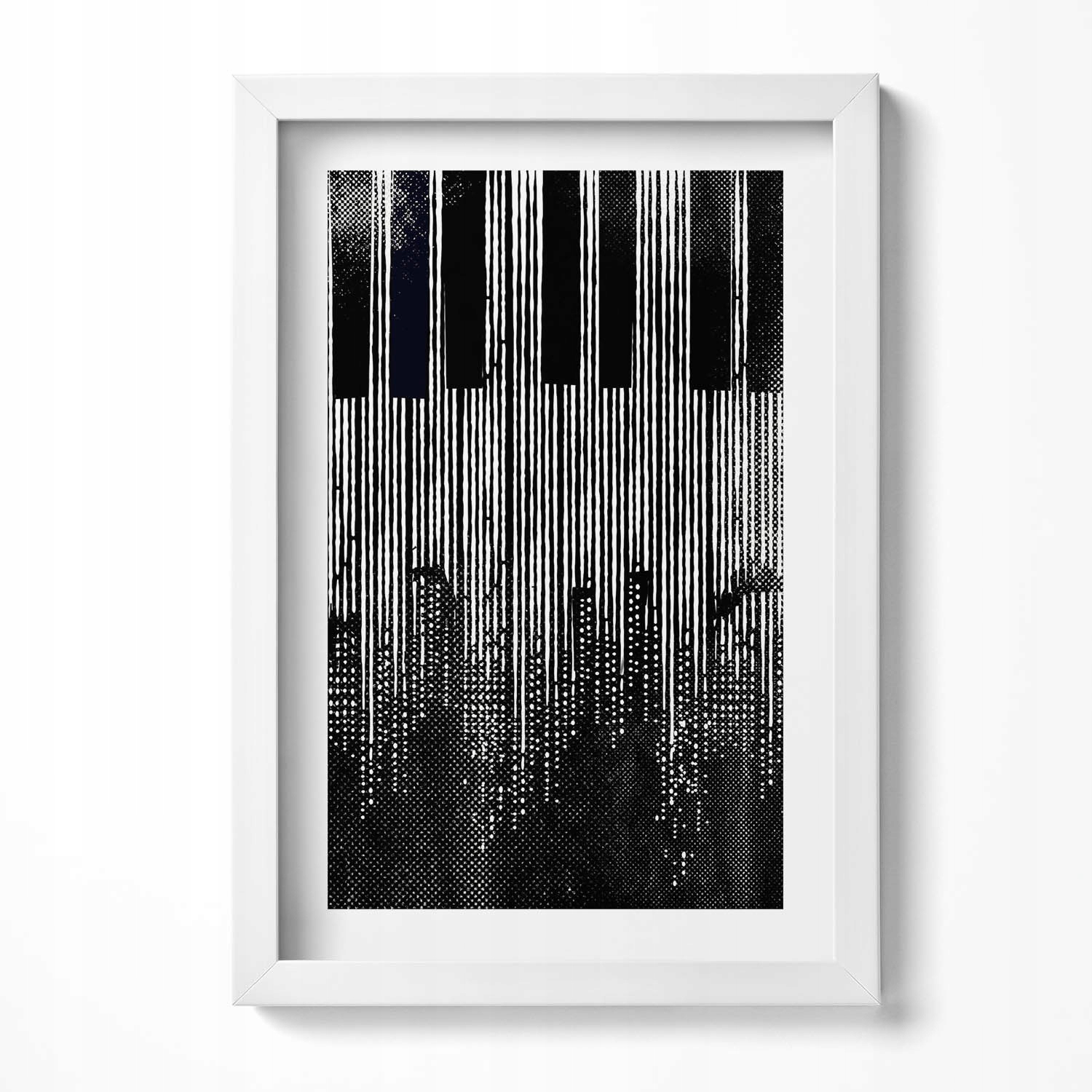 Obraz v bílém rámu nástěnná dekorace Ilustrace klavír a město 20x30 cm