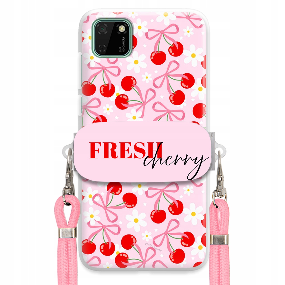 Puzdro pre Huawei Y5P Case Držiak šnúrok Ružový Fresh Cherry Čerešňové mašle