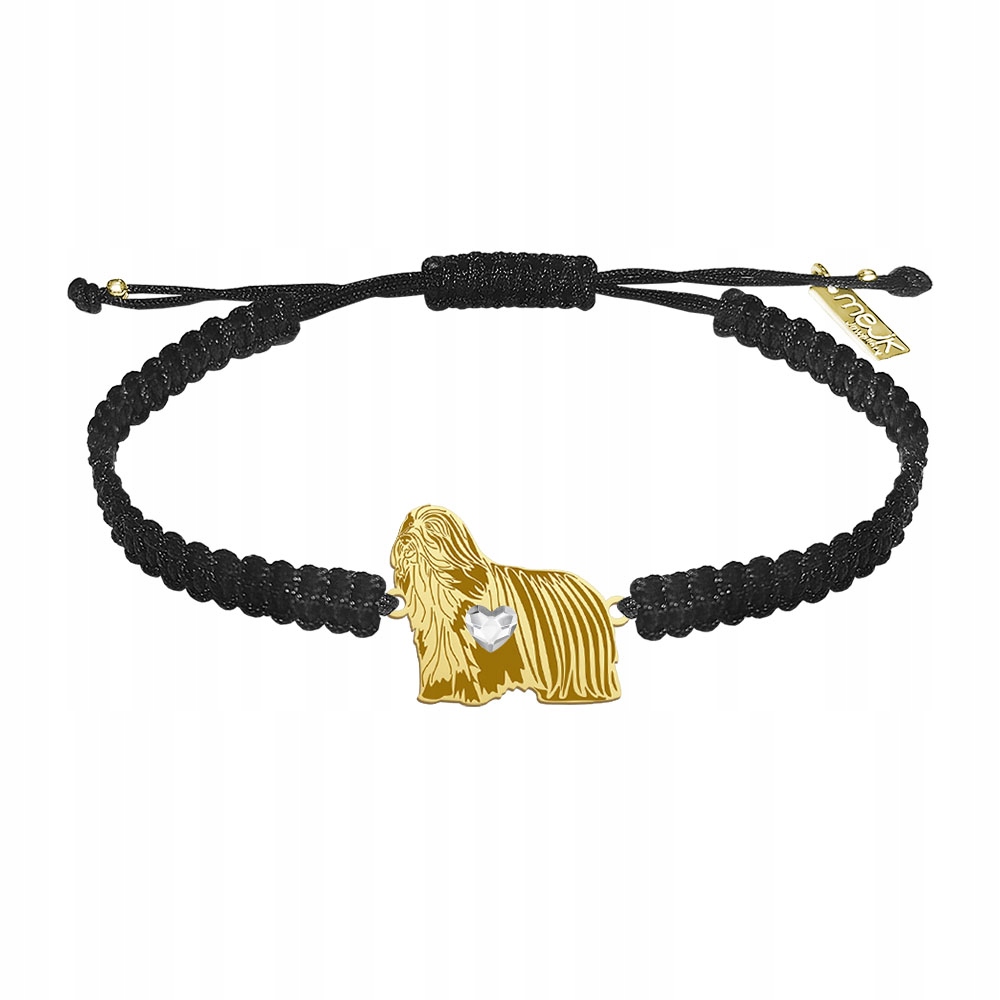 Zlatý náramek s psem plemene Bearded Collie 925 Dárek Makramé Gravírování
