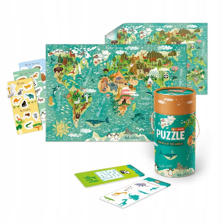 

Puzzle Zwierzęta Świata Naklejki Plakat Karty 3+