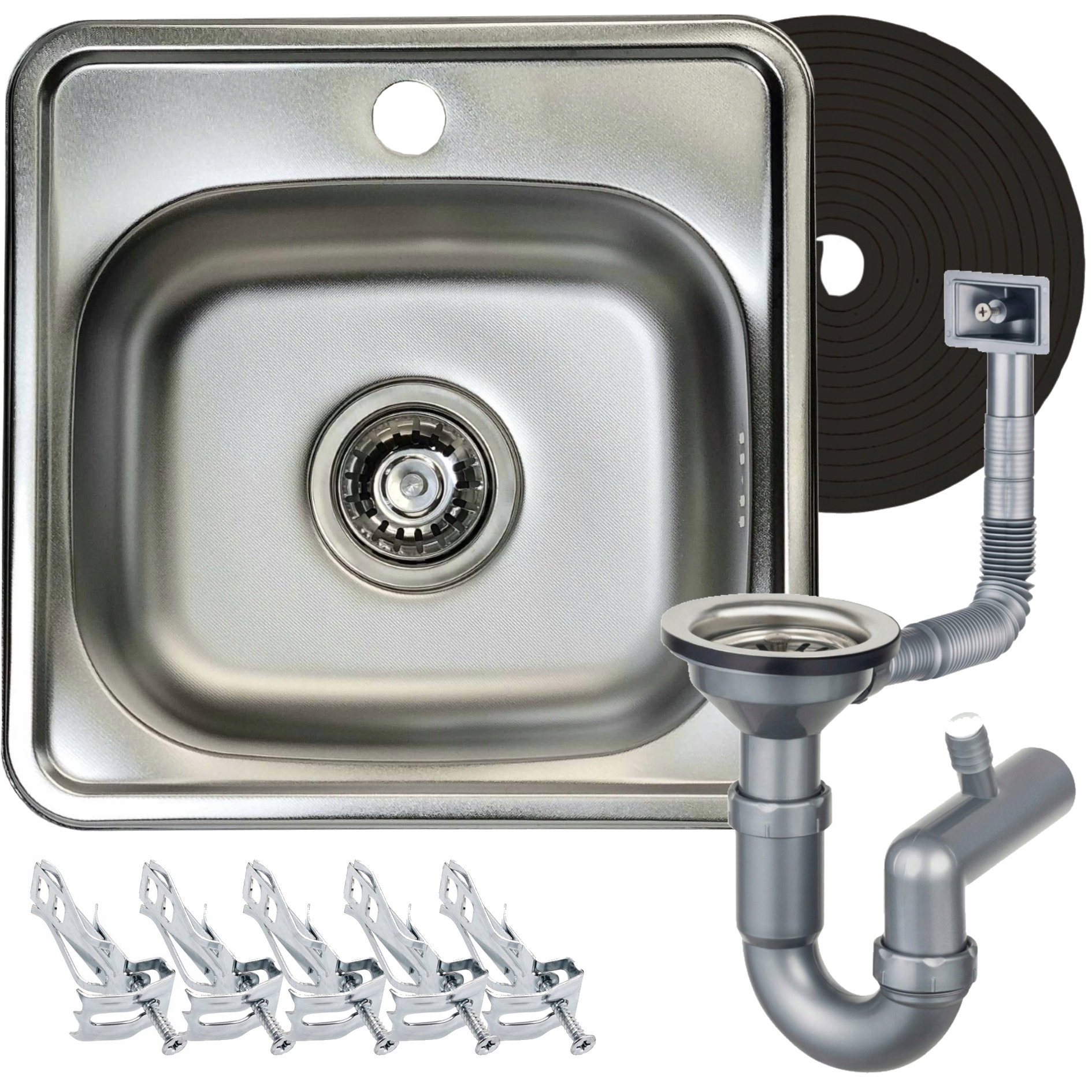 ZLEWOZMYWAK STALOWY ZLEW STALOWY JEDNOKOMOROWY NABLATOWY 48x48 cm + SYFON