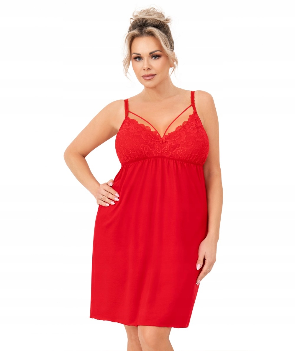 Košile noční Donna Sylvia vel 4XL/48 červená viskóza na ramínkách