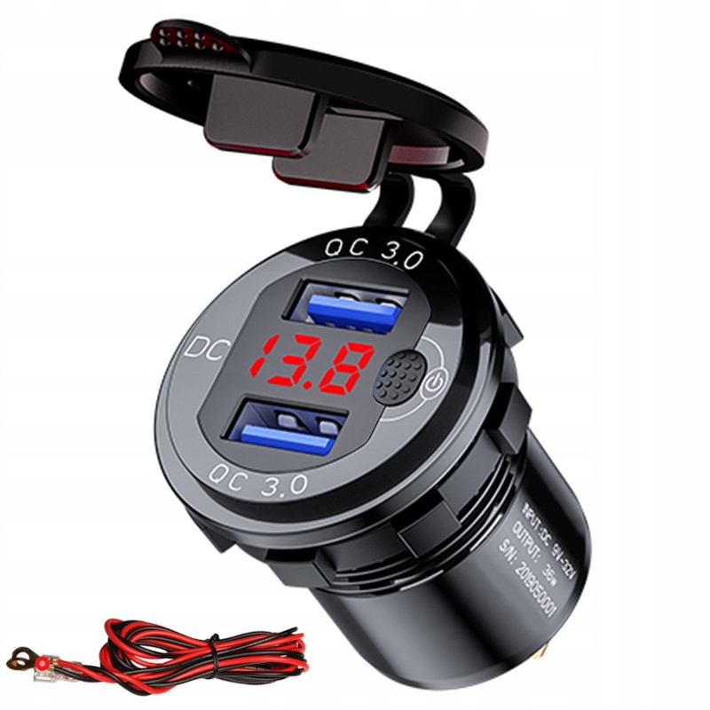 

Ładowarka Motocyklowa samochodowa 2xUSB Woltomierz