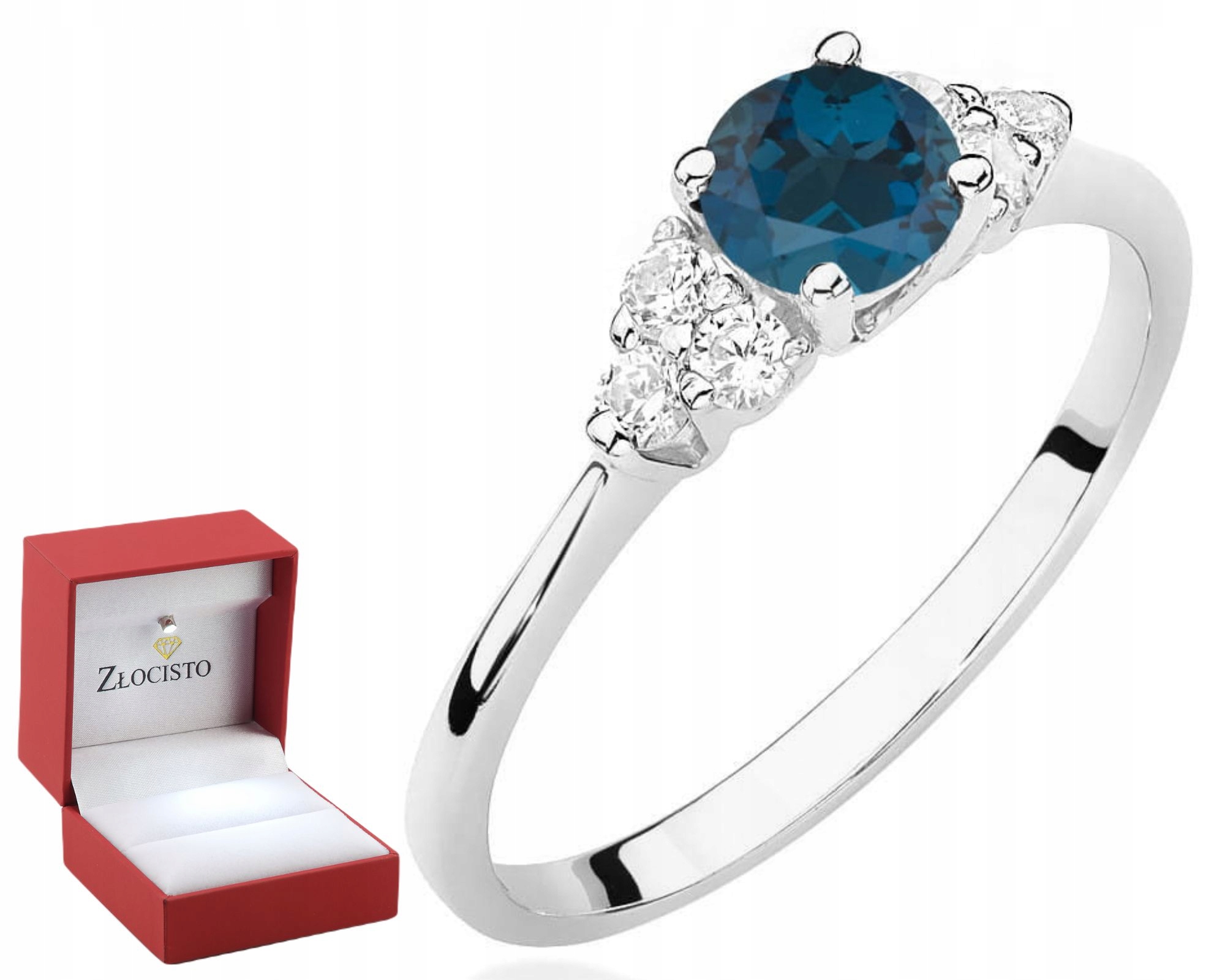 Bílý Zlatý Prstýnek S Topazem London Blue A Brilianty 585 Gravírování