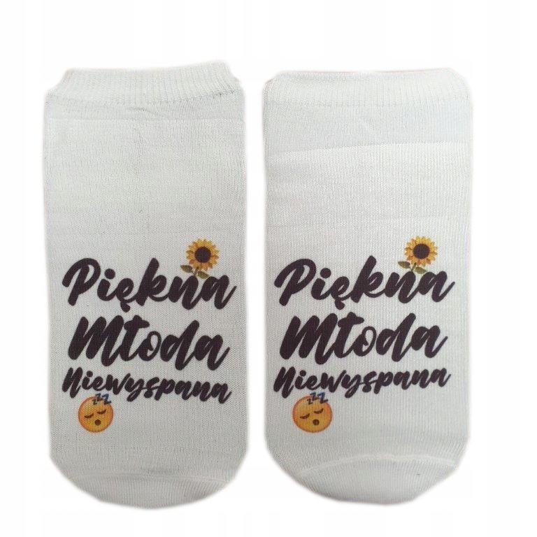 Stopki damskie NAPIS PIĘKNA MŁODA NIEWYSPANA Marka Inna marka