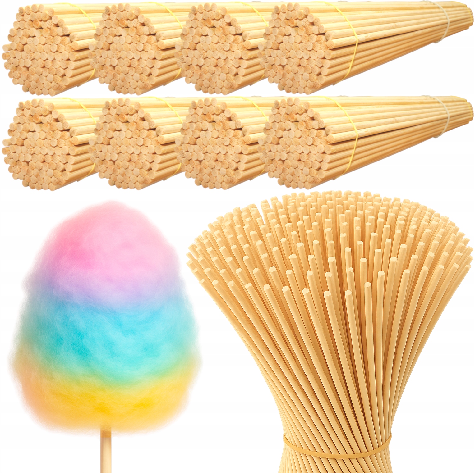 Tyčinky na cukrovou vatu 800ks 38 Cm 4 mm kulaté bambusové tyčinky pro stroj