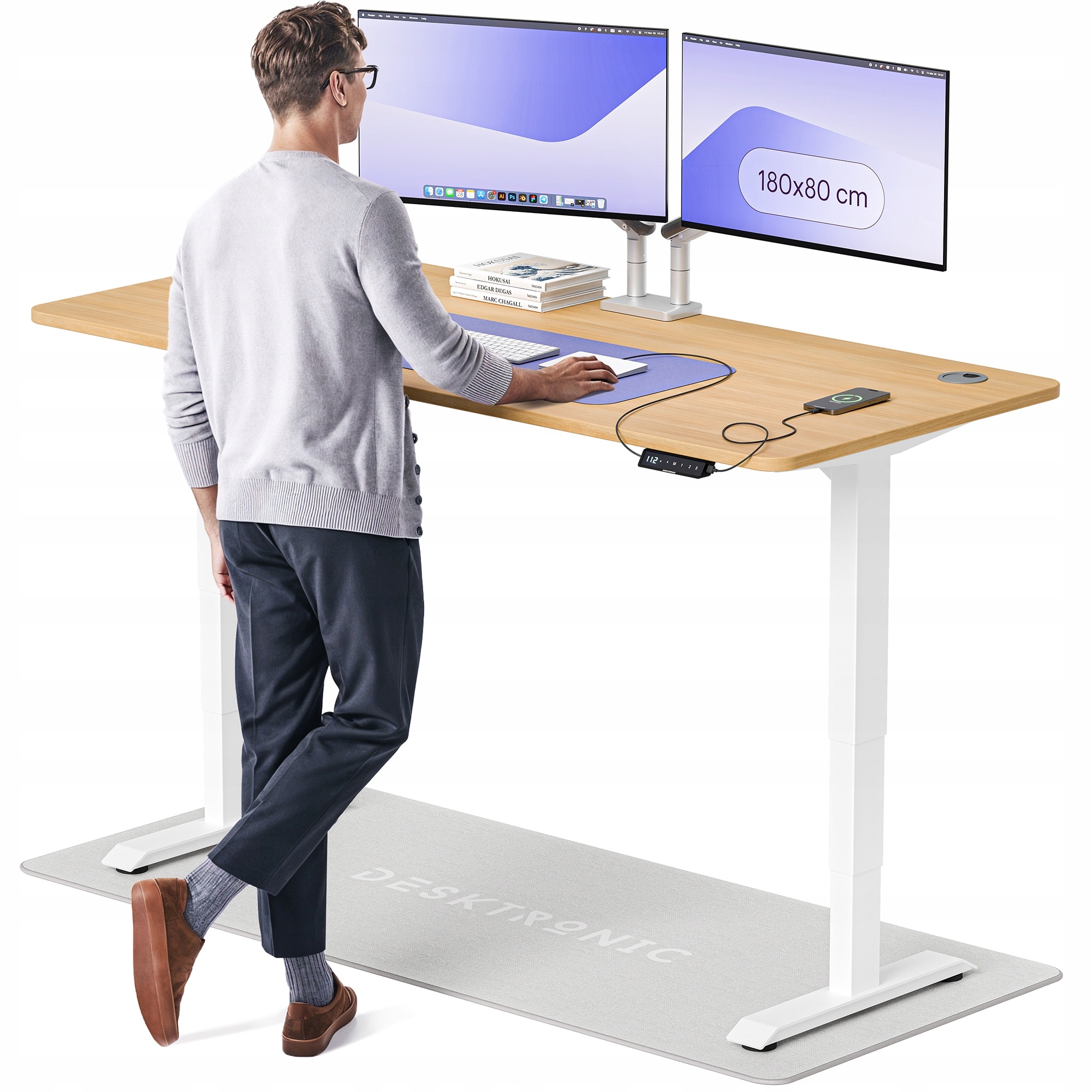 Biurko z elektryczną regulacją wysokości HomePro 180x80 cm Biały/Dąb