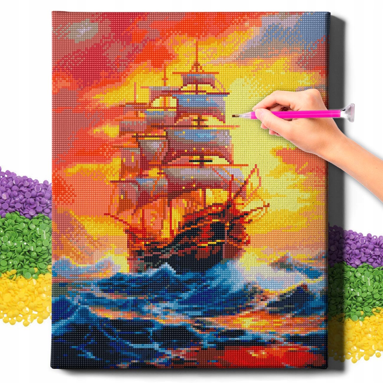 Diamond Painting 5D s Ramou Výšivka Diamantová Velká Mozaika Loď 40x50 cm