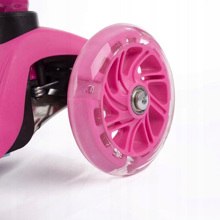 HULAJNOGA TRÓJKOŁOWA DLA DZIECI TOBBI-TOYS BALANSOWA KOŁA LED RÓŻOWA PRINCE Hamulec tak