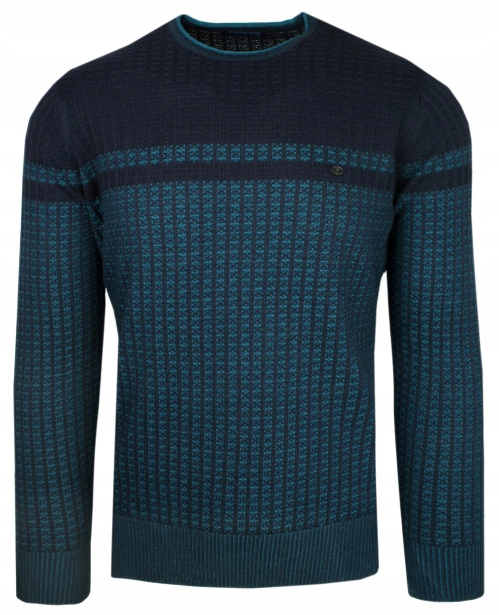 Tmavě modrý a tyrkysový svetr Kulatý dekolt M