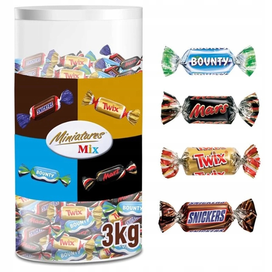 Cukierki Mini Snickers Twix Mars Bounty Duże Opakowanie Miniatures Mix 3kg