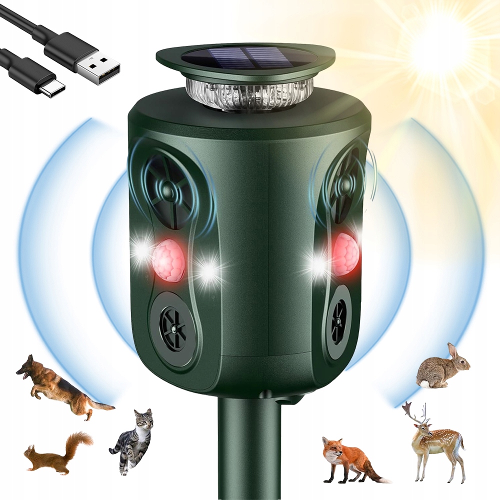 Ultradźwiękowy Odstraszacz Kotów Psów Kun Lisów Dzików Saren Jeleni