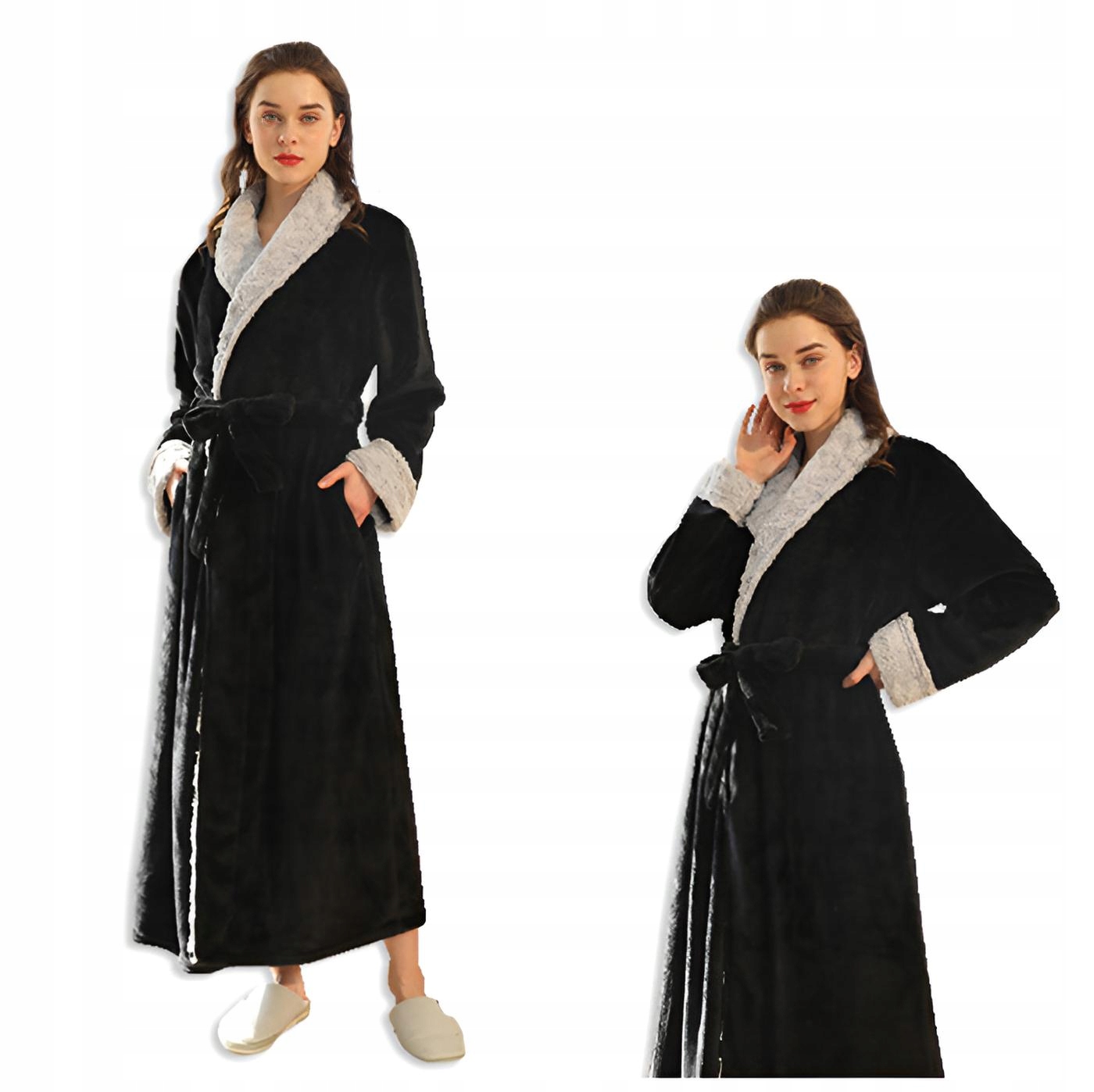 Dámský Župan Měkký Teplý Plyš vázaný Hotelový elegantní Dlouhý L