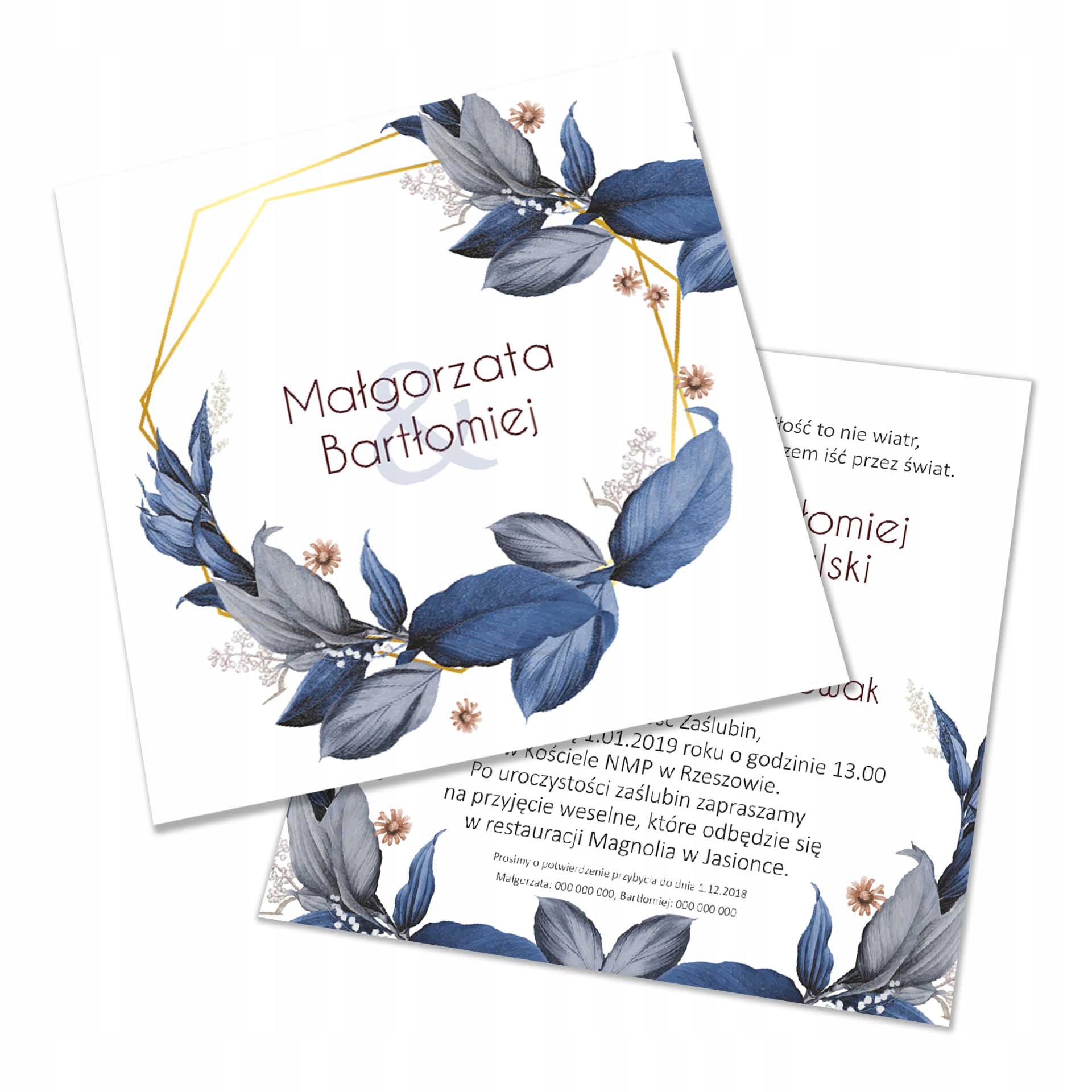 ZAPROSZENIA ŚLUBNE KWADRAT 14x14cm + koperta Kształt kwadratowy