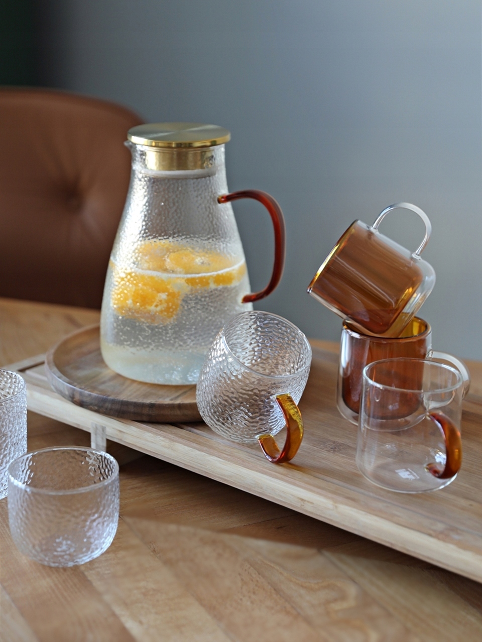 ŻAROODPORNY Szklany DZBANEK borosilikatowy 2 L GOLDEN JACK bursztynowe ucho Pojemność 2 l