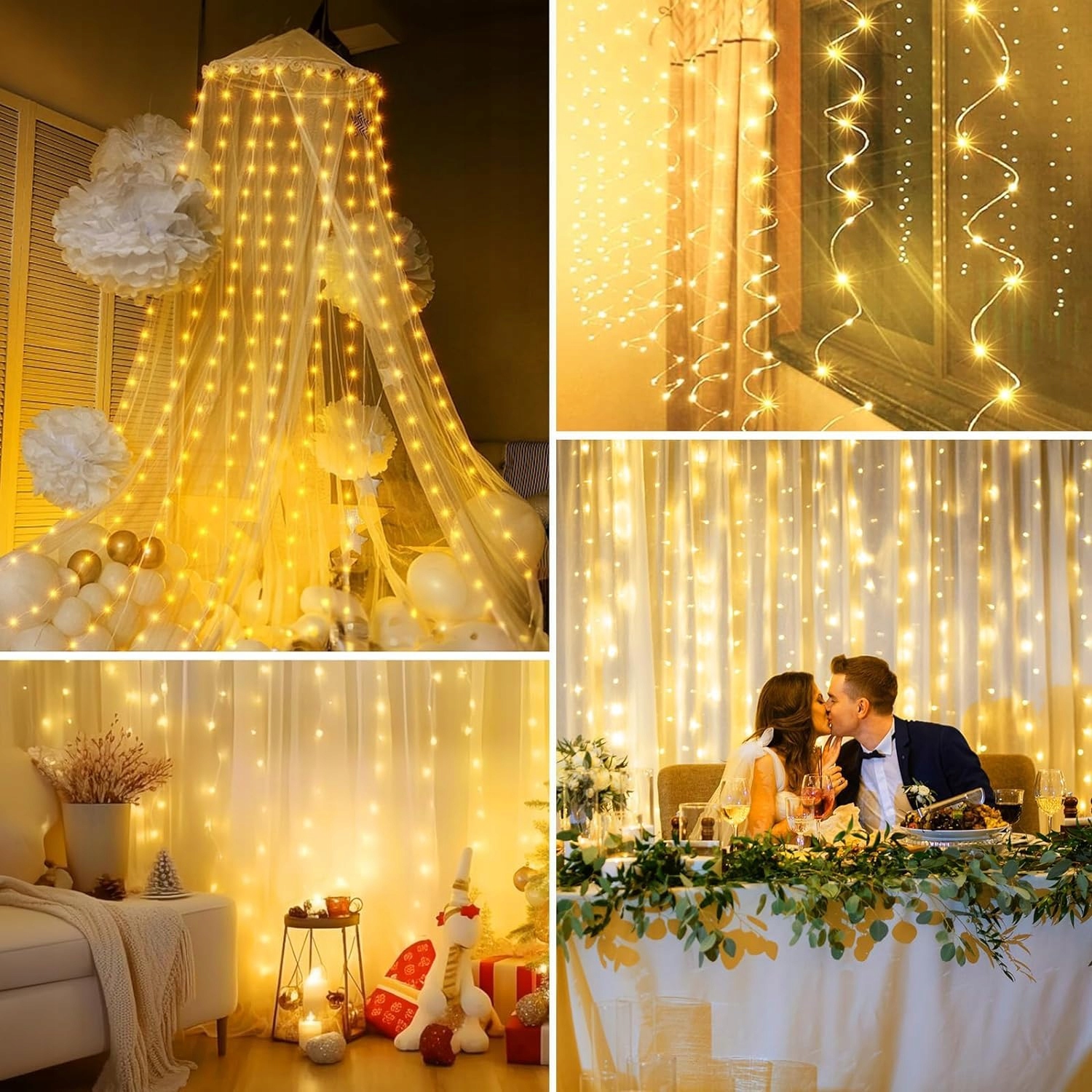 MUSUNIA Kurtyna Świetlna USB 2x2M 200 LED Do Sypialni i Okna Ciepły Biały — miniatura 6