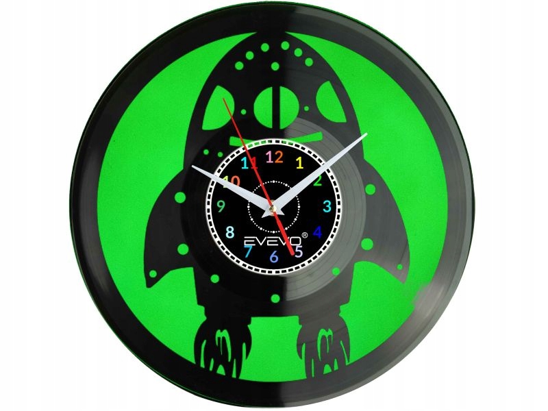Nástěnné Hodiny Raketa Kosmická Raketa Fluorescenční Pozadí Vinylová Deska