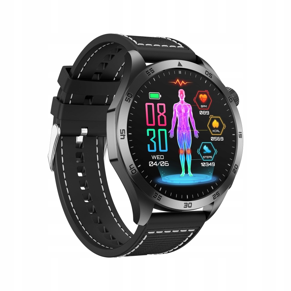 Zegarek smartwatch męski Filcomp ET485 Ekg Amoled Glukoza Ciśnienie Czarny