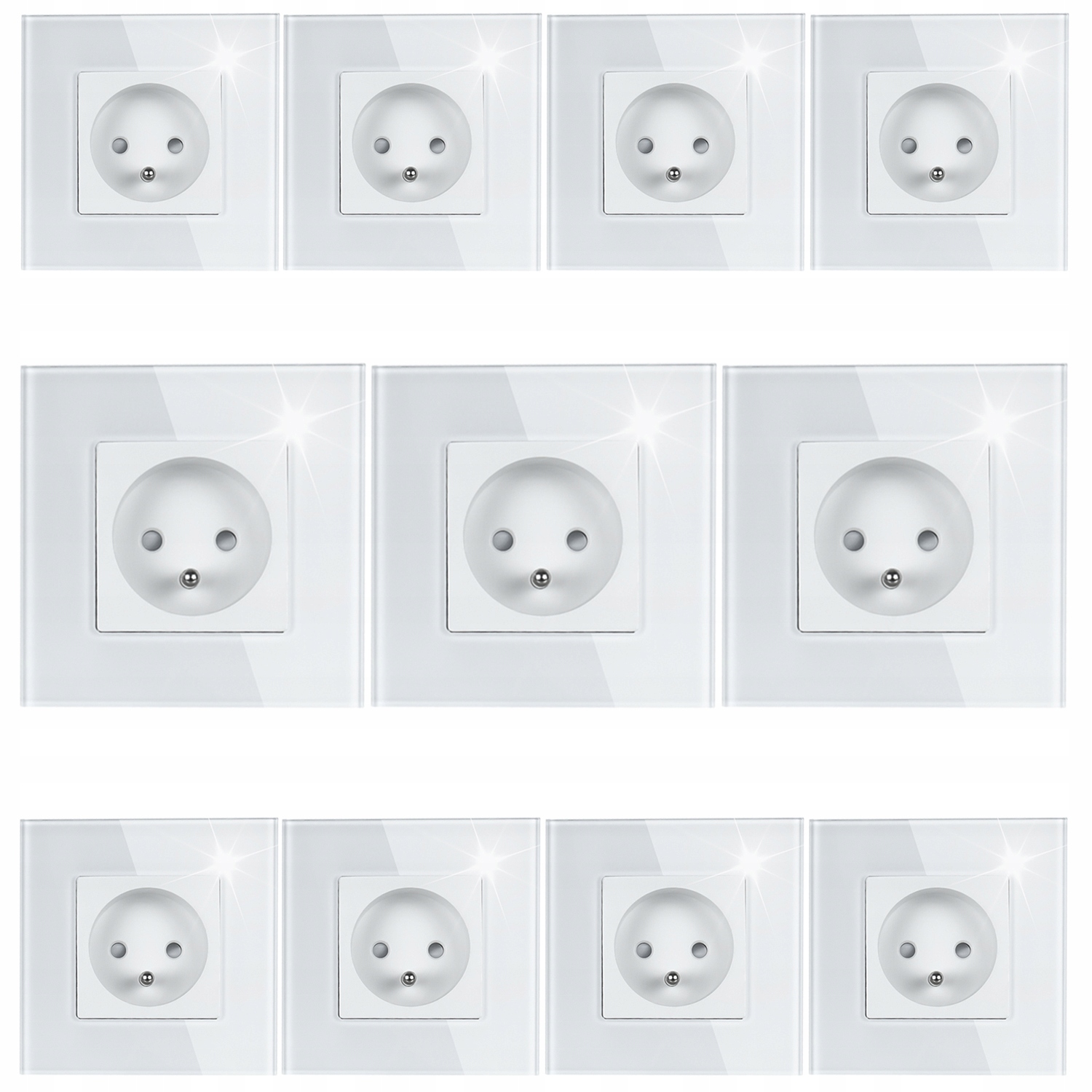 11x Bílé Sklo Čtvercová Zásuvka Elektrický Kontakt Uzemnění 230V
