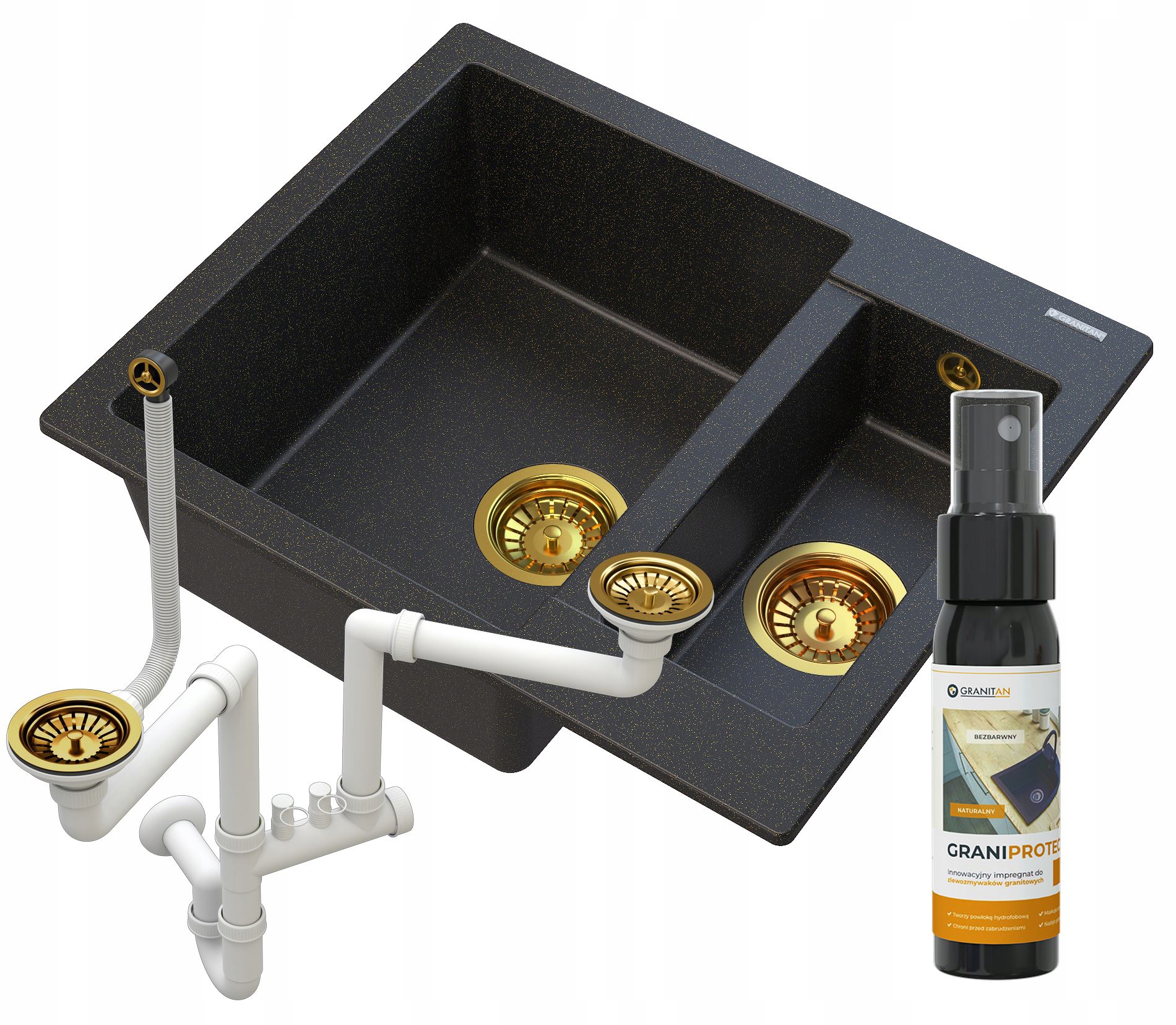 Černý Granitový dřez S Částečkami Zlatého