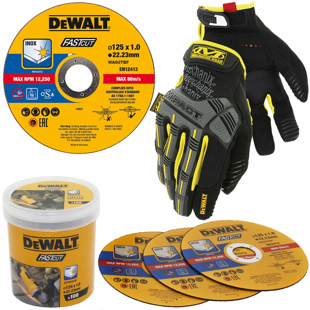 100 kotoučů Inox 125x1 mm DeWALT DT20540 rukavice