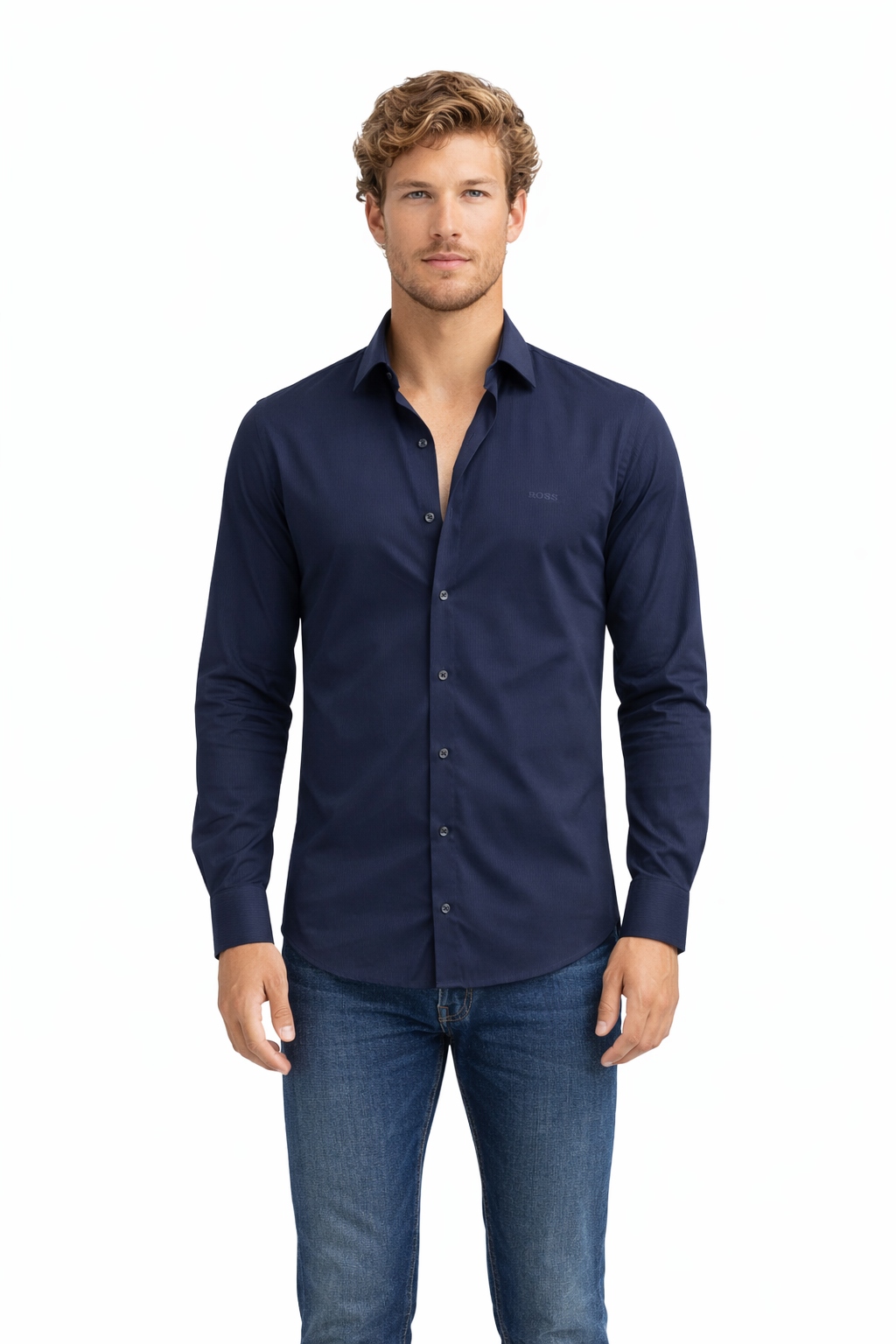 Guess Slim Fit Klasická Pánská Košile S Dlouhým Rukávem, Tmavě Modrá, Velikost I3B