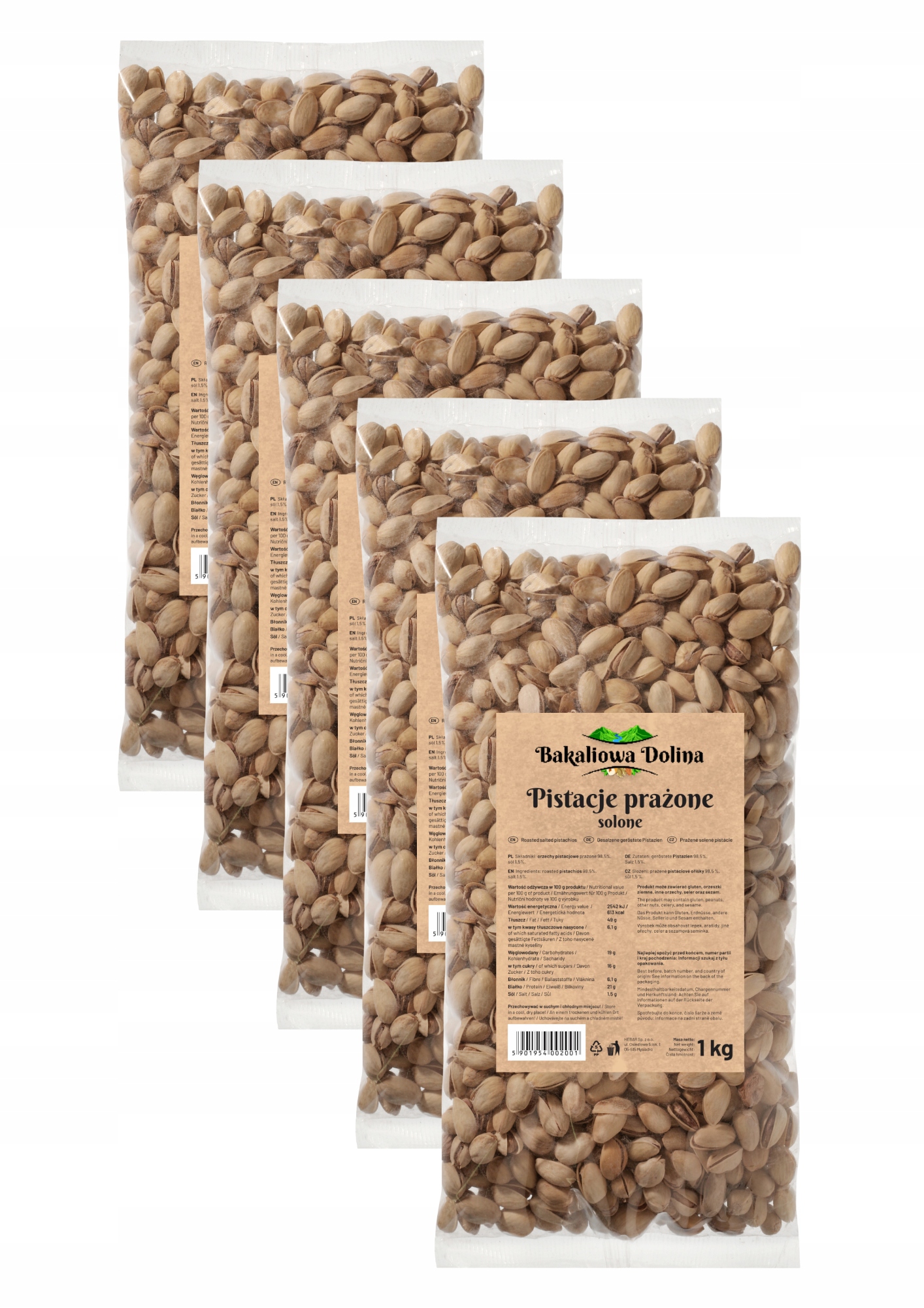 Levně Pistácie Pražené Solené Sada 5X1KG 5000G 5 Kg Velké Slané Vysoká Kvalita