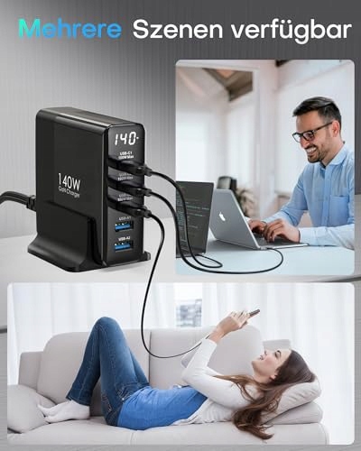 Topadre Ładowarka USB C 140 W, 5-portowa GaN USB C — miniatura 6