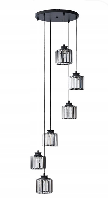 Lampa Wisząca Antresola Czarna 200CM Długa 6 Kloszy
