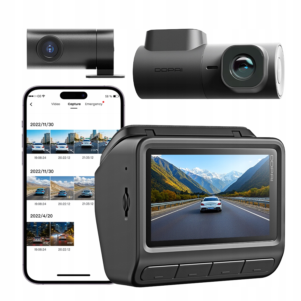 Ddpai Z60 Pro Videorekordér Kamera Do Auta 4K Hdr Gps +Mini2x Zadná