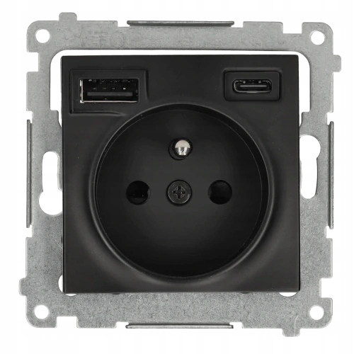 Černá elektrická zásuvka s Usb C vstupem pro nabíjení Kontakt Simon 54