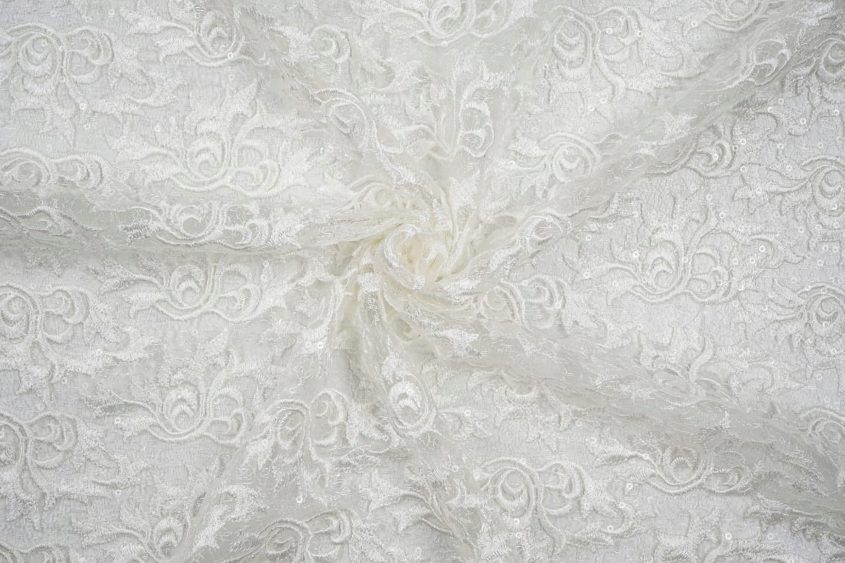 Látka Krajka Gipiura S Flitry Ecru Ekri Na Šaty Aplikace