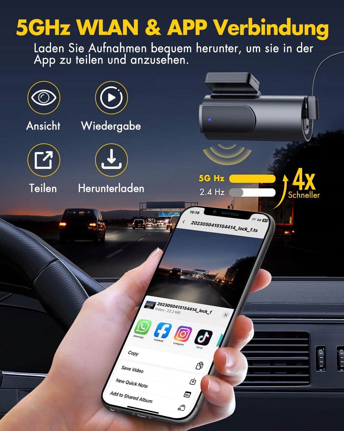 GKU Kamera Samochodowa 4K 2.5K Przód Tył WiFi 64GB Karta SD Nocny Tryb — miniatura 4