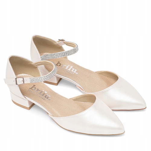 Brilu Polskie Ślubne Balerinki Z Cyrkoniowym Paskiem Alice Ivory 39