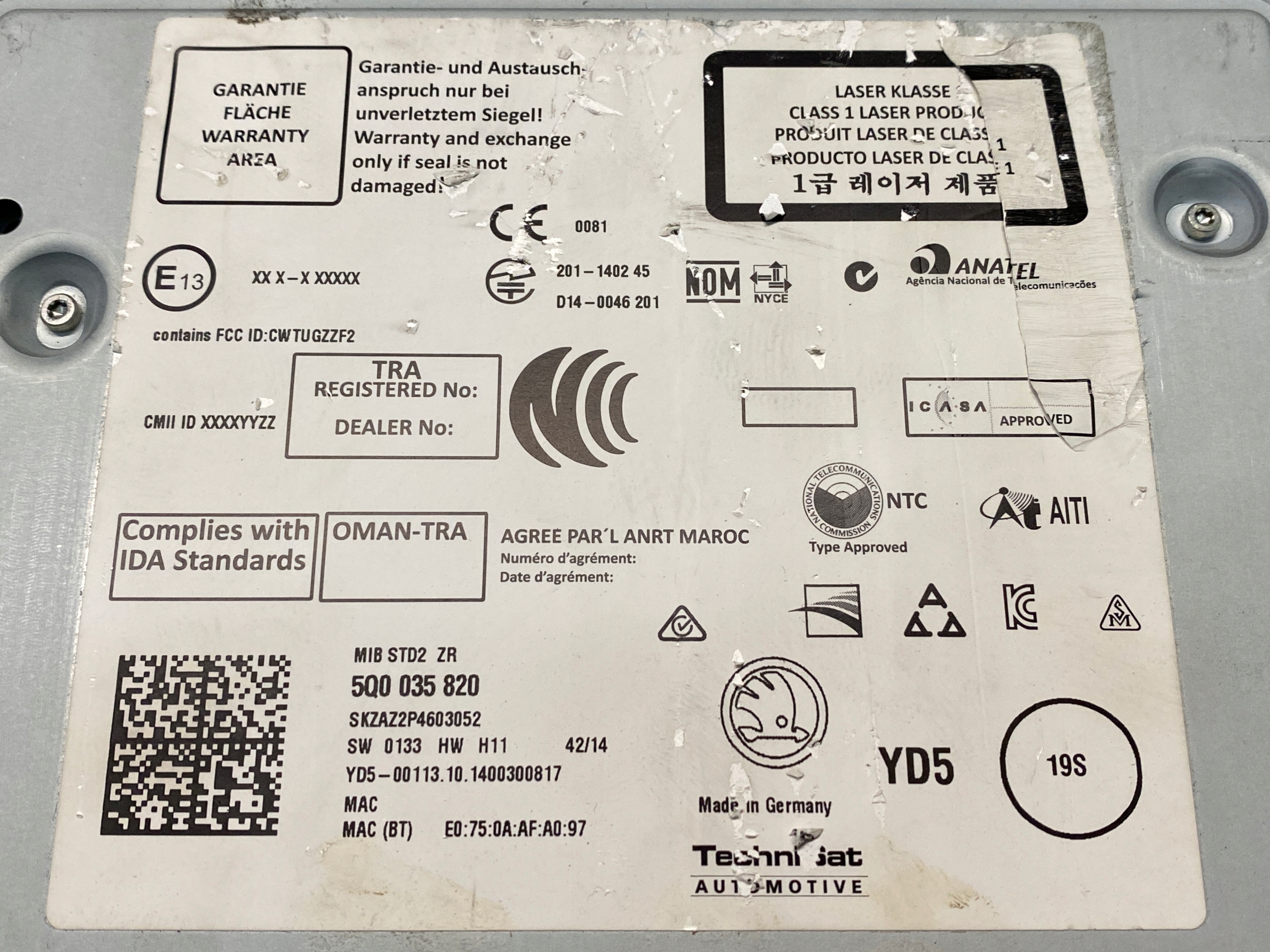 SKODA FABIA III player SD MULTIMEDIA 5Q0035820