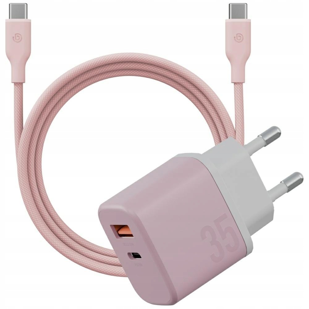 Ładowarka sieciowa Bazic GoPort Velox Kit Usb-c/usb-a GaN 35W z kablem różo