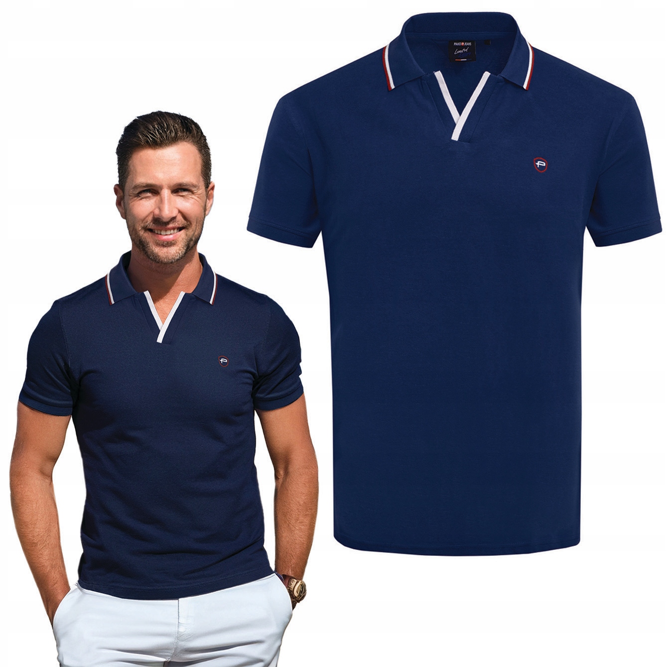 polokošile Pánské bez knoflíků Tmavě Modré Bavlněné Galium 2XL Pako Jeans