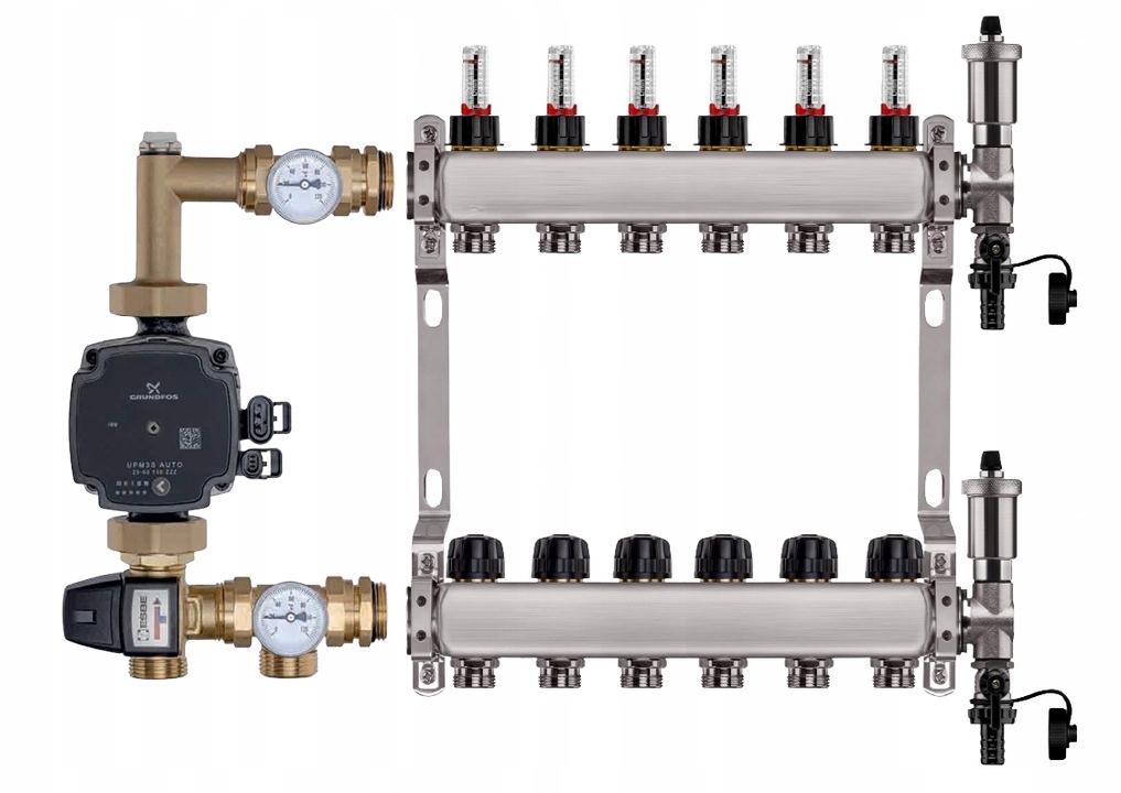 Rozdělovač pro podlahu 6 sekcí nerezový pro vytápění Čerpadlo Grundfos