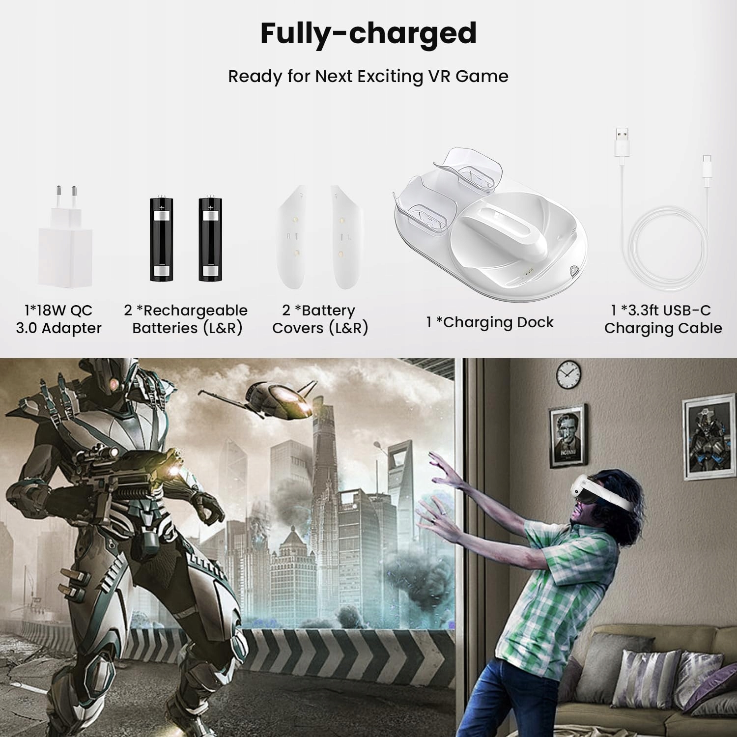 GEEKERA Stacja Ładowania Meta Quest 3 Magnetyczna Stojak VR 18W Adapter — miniatura 9