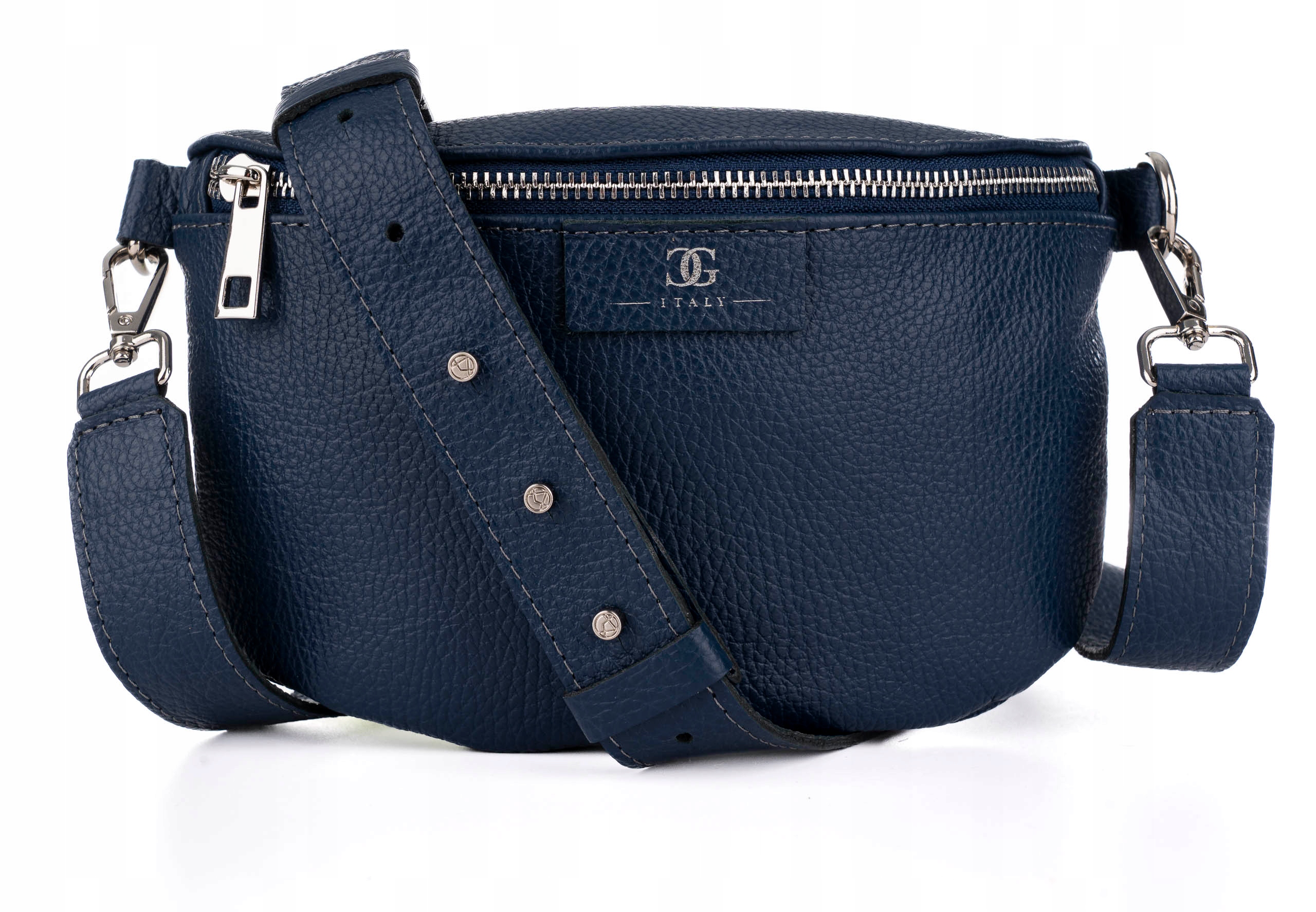 Dámská kožená kabelka tmavě modrá crossbody přes rameno s nastavitelným pásek