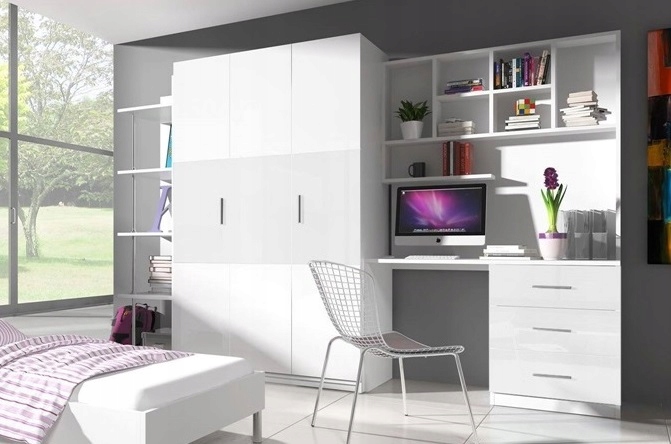 Meble Młodzieżowe z Biurkiem Biały połysk Raj 3B Marka inna