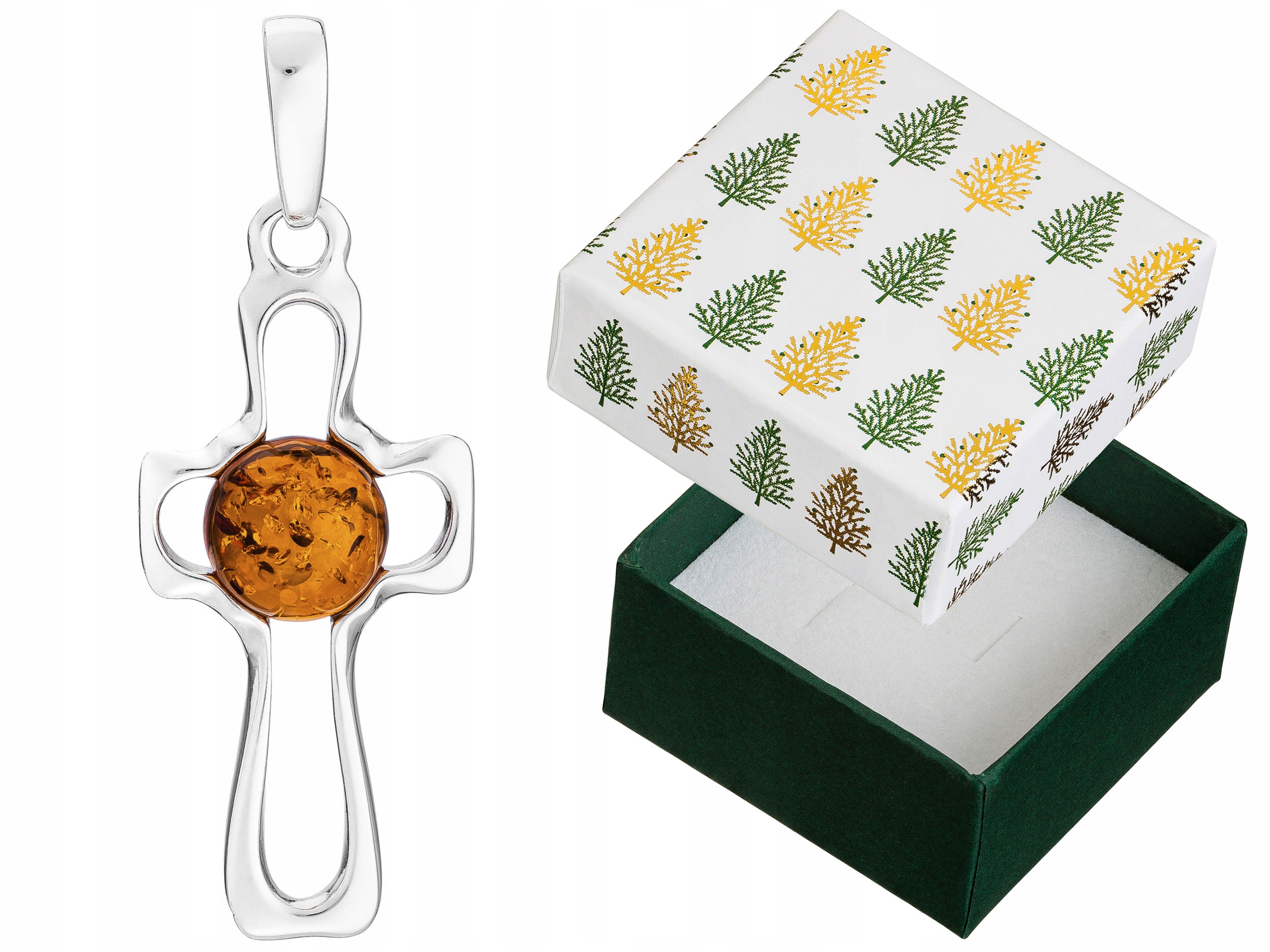 Stříbrný Přívěsek Křížek s jantarem Dámský přívěsek Kříž Jantar 925