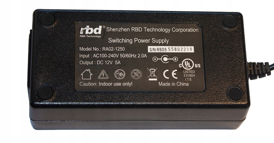 Zasilacz impulsowy DC 12V 5A 60W 5.5/2.5 rbd Marka Inna