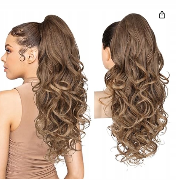 Prodloužení culíku, Reecho klip na culík vlnité vlasy hnědý 60 cm