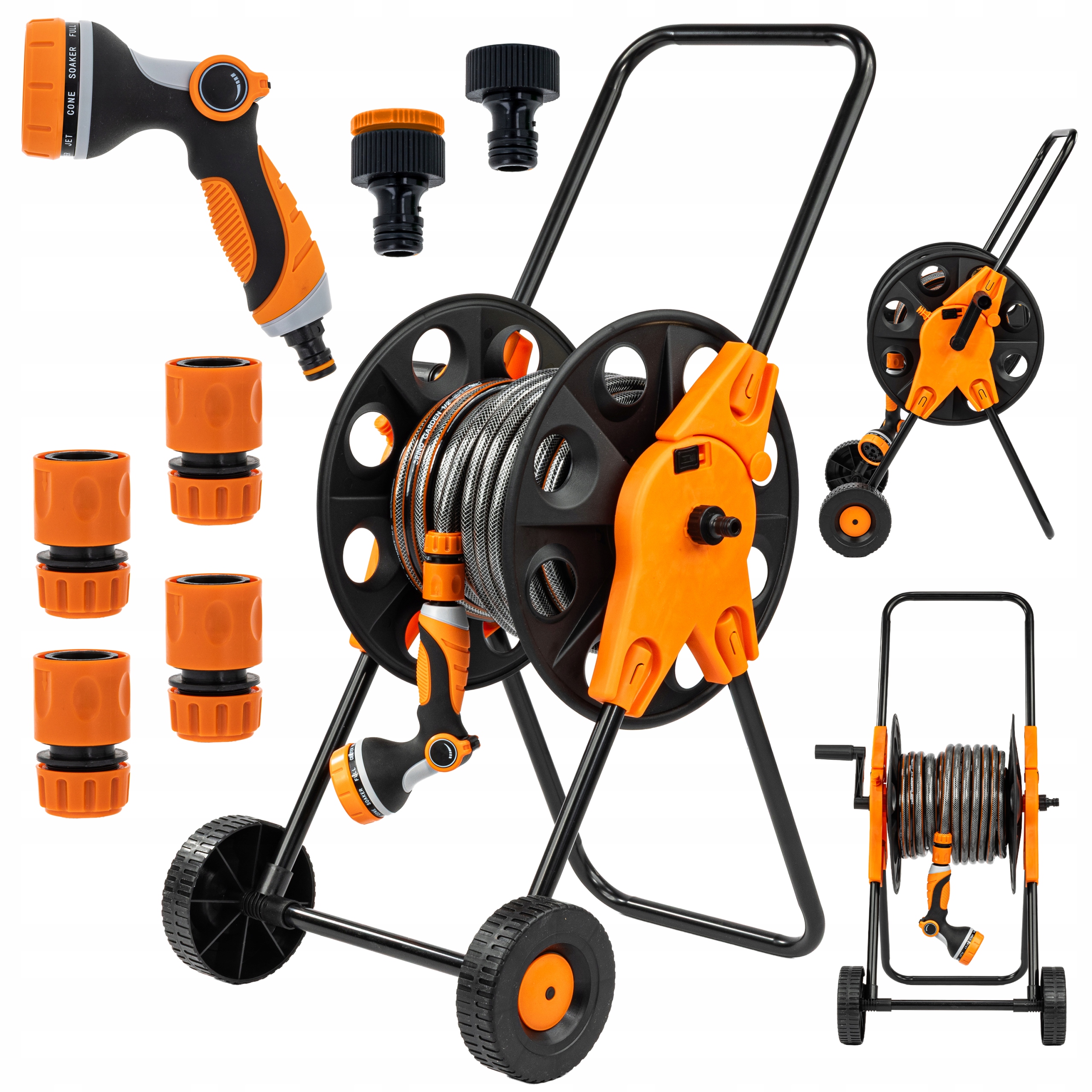 Wózek Ogrodowy Na Wąż 20 M Bęben Zwijacz Zestaw Z Wężem 1/2" Stojak Solidny