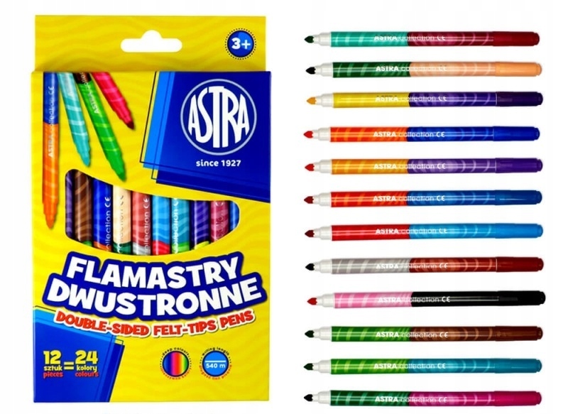 

Flamastry Dwustronne 12 sztuk 24 kolory- Astra