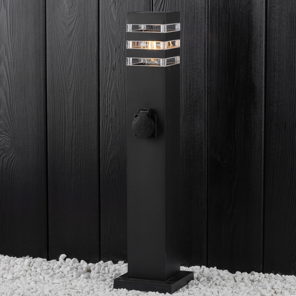 Słupek ogrodowy LED E27 9x9 60cm z gniazdem 230V Kolor czarny