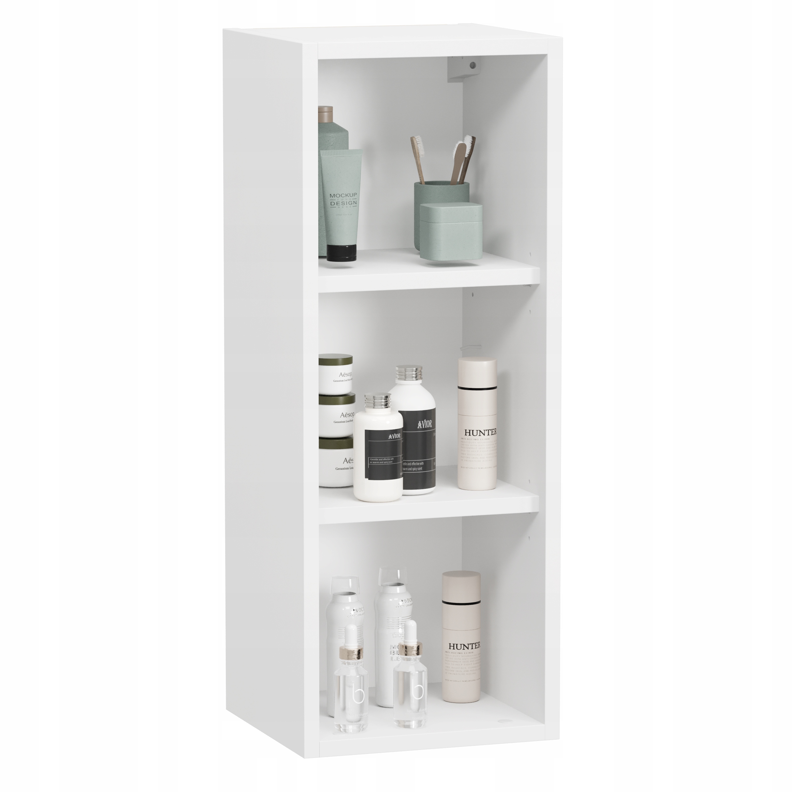 Závěsná koupelnová skříňka bílá matná na ručníky, prostorný a čistý prostor